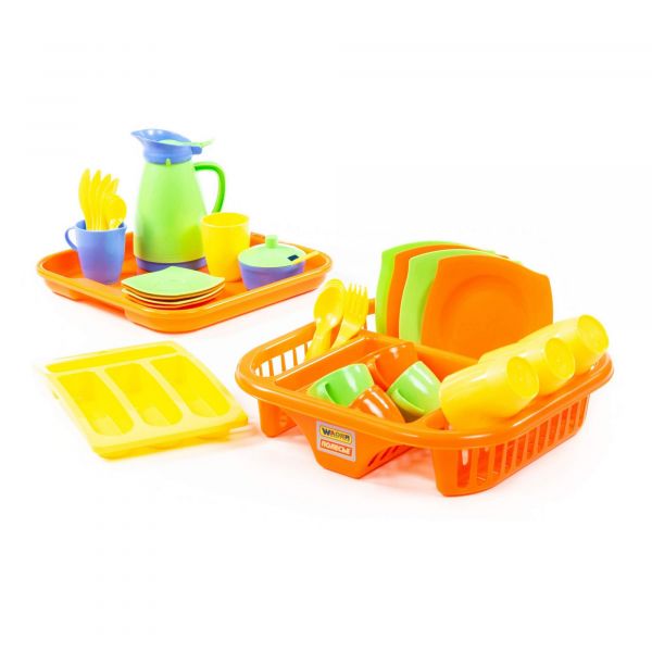 Set of children's dishes "Alice" for 4 persons with a tray, dryer and tray Pretty Pink 40718 Set of children's dishes "Alice" for 4 persons with a tray, dryer and tray Pretty Pink 40718